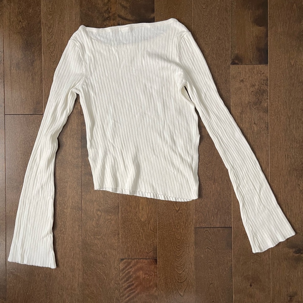 Garage Cream Ribbed Long Sleeve Top - Picture 3 of 5